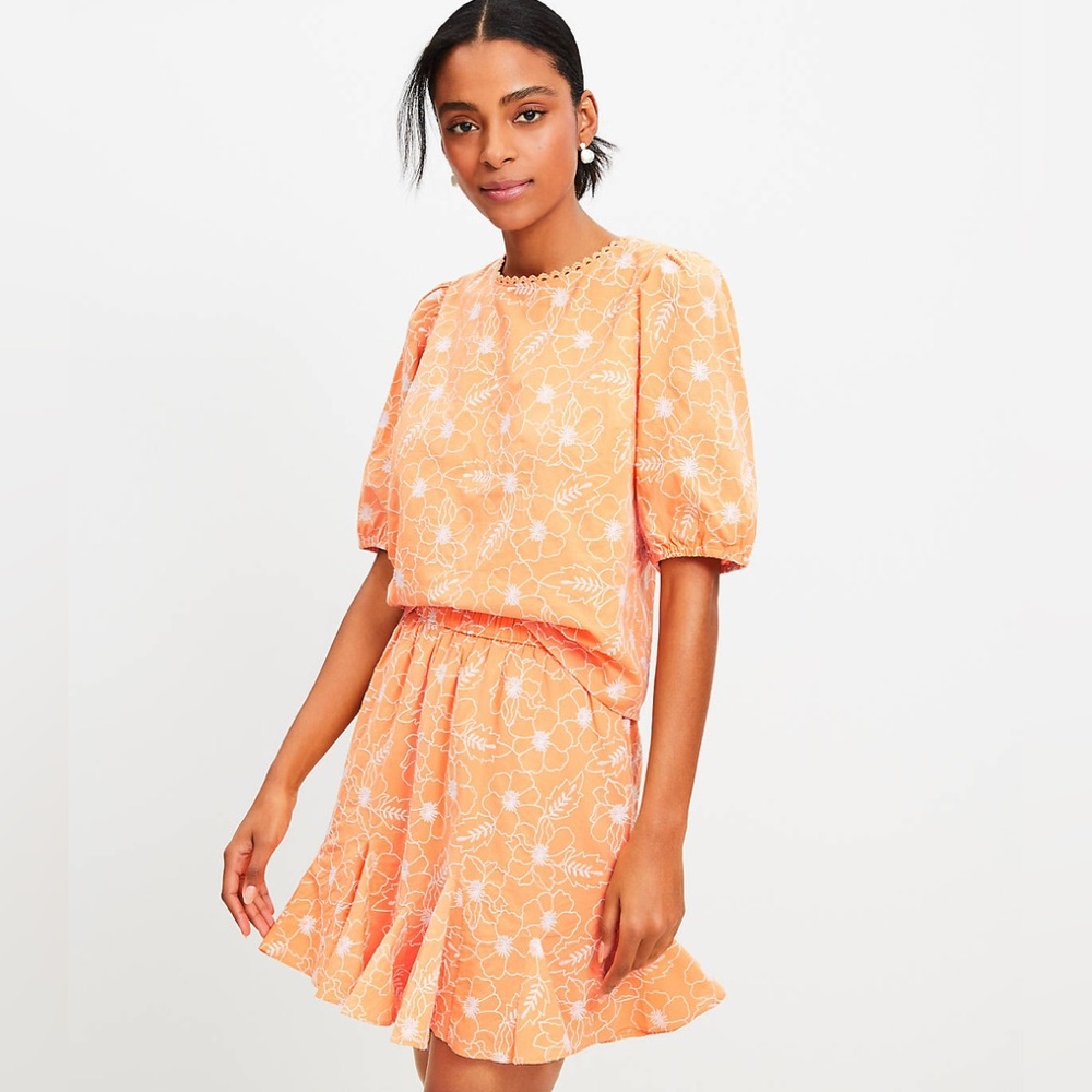 LOFT Peach Floral Puff-Sleeve Sundress